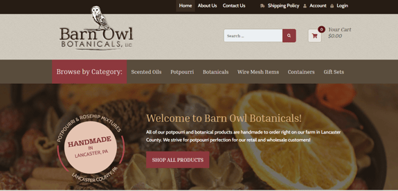 EZMarketing Builds Website for Barn Owl Botanicals